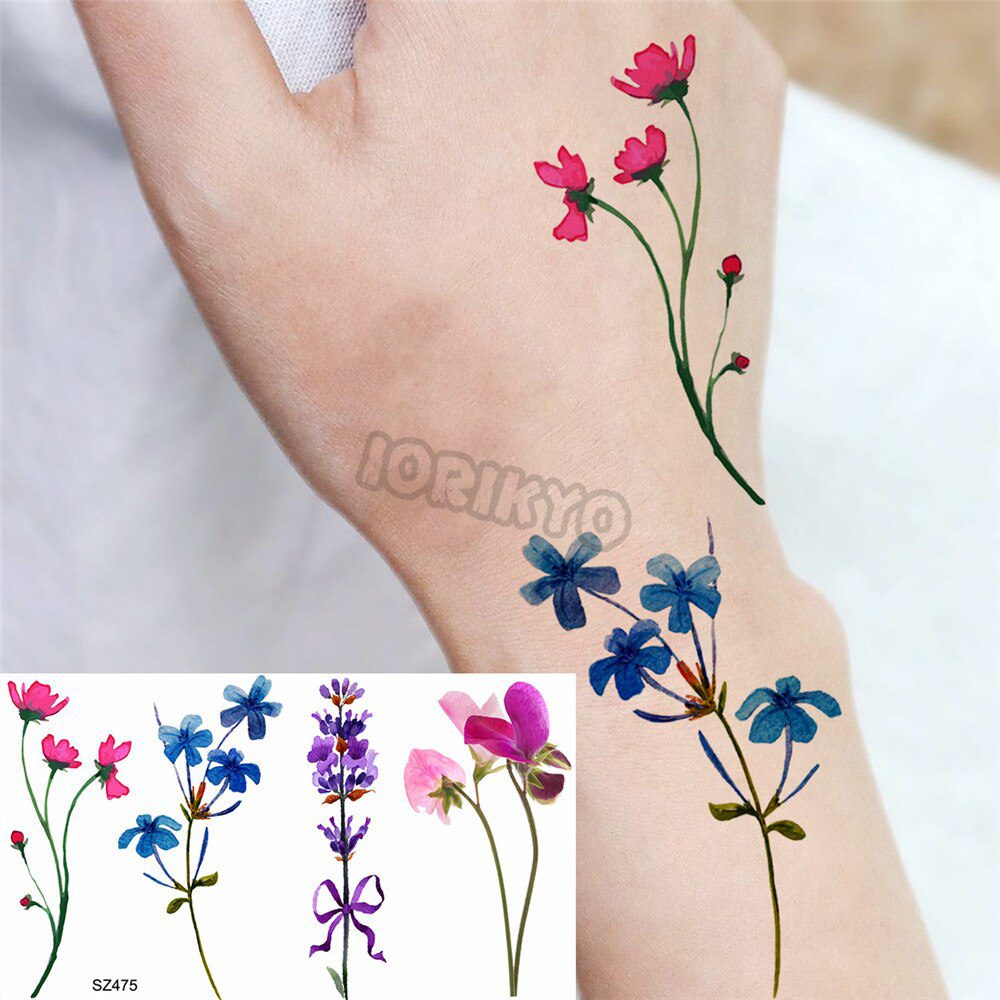 Watercolor Lavender Temporary Tattoos For Women Girls Realistic Sweet Pea Thorns Fake Tattoo Sticker Ear Neck Tatoos Hot Sale Watercolor Lavender Temporary Tattoos For Women Girls Realistic Sweet Pea Thorns Fake Tattoo Sticker Ear Neck Tatoos Hot Sale