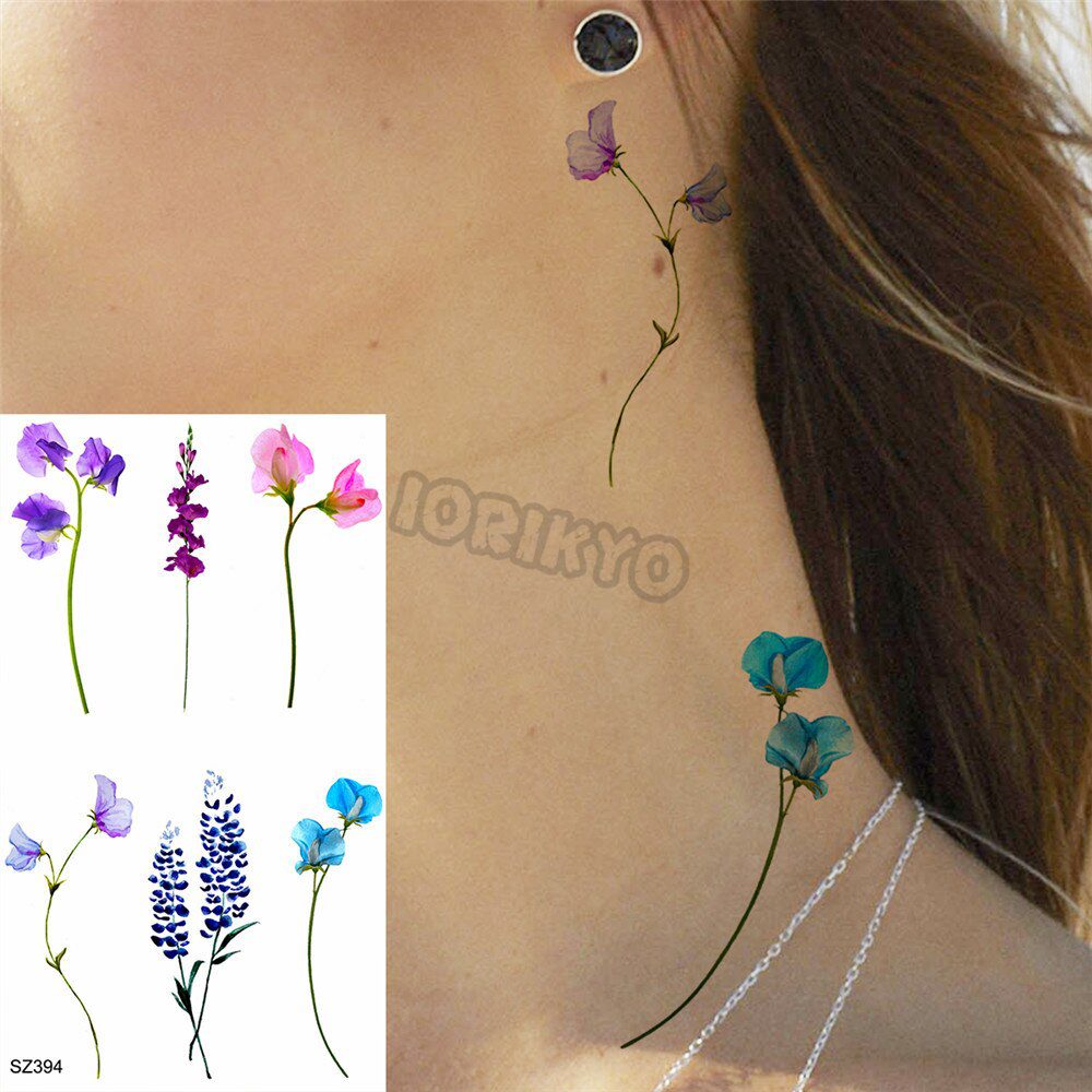 Colorful Hummingbird Small Temporary Tattoos For Women Girls Lavender Plum Blossom Fake Tattoo Sticker Wedding Neck Tatoos Ear Colorful Hummingbird Small Temporary Tattoos For Women Girls Lavender Plum Blossom Fake Tattoo Sticker Wedding Neck Tatoos Ear
