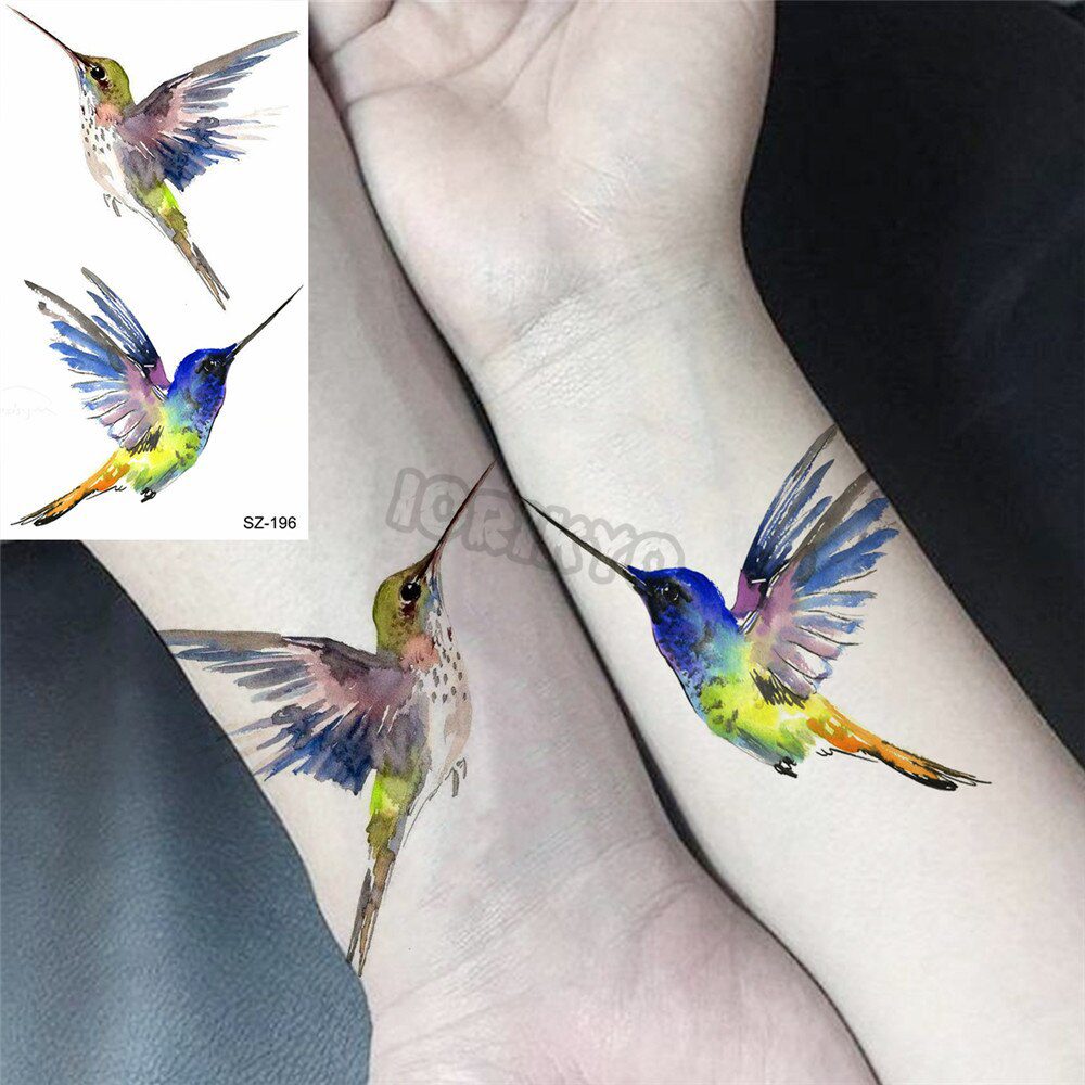 Colorful Hummingbird Small Temporary Tattoos For Women Girls Lavender Plum Blossom Fake Tattoo Sticker Wedding Neck Tatoos Ear Colorful Hummingbird Small Temporary Tattoos For Women Girls Lavender Plum Blossom Fake Tattoo Sticker Wedding Neck Tatoos Ear