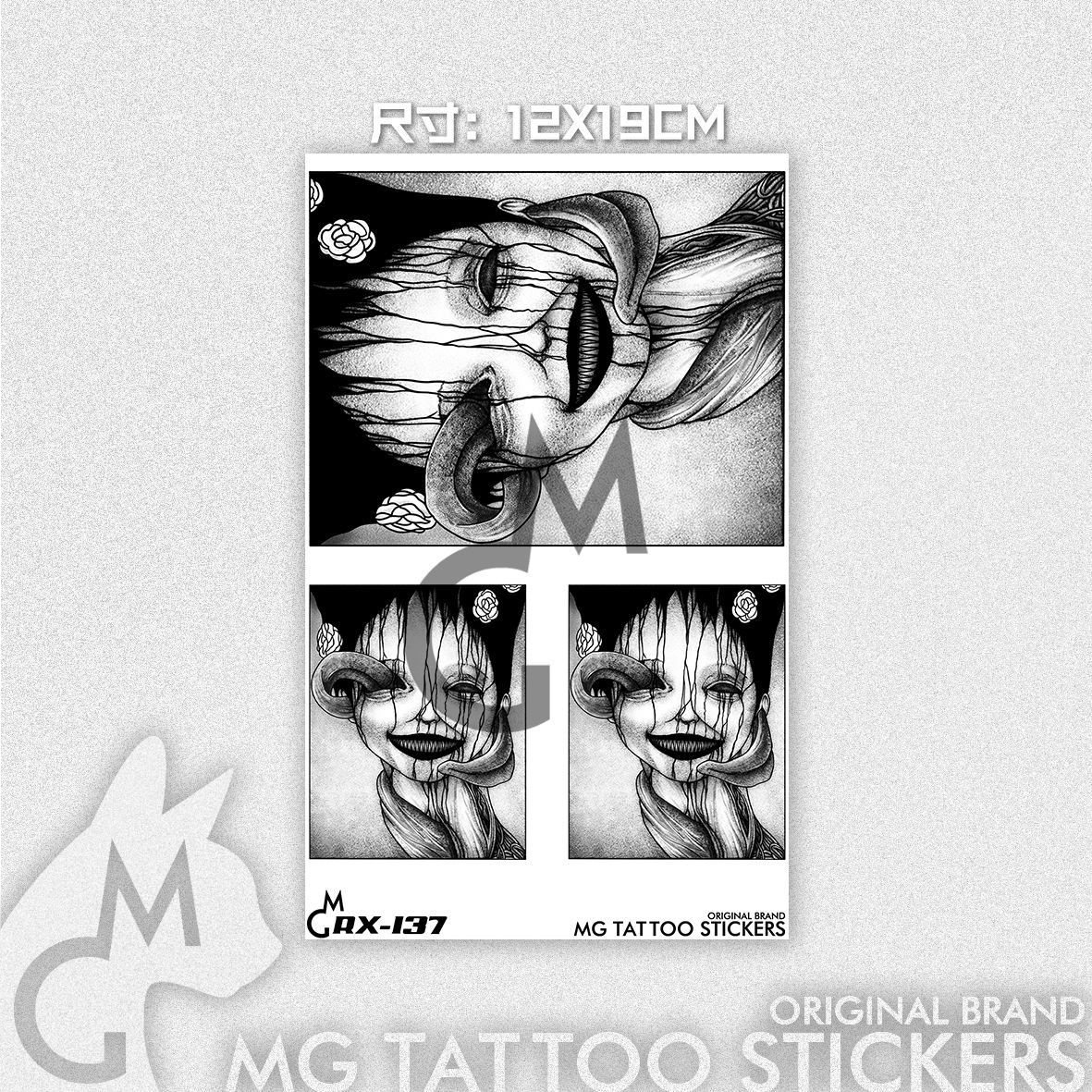 12*19cm Japanese Horror Man Dark Black Alternative Monster Girl Pattern Flower Arm Waterproof Tattoo Stickers for Men and Women 12*19cm Japanese Horror Man Dark Black Alternative Monster Girl Pattern Flower Arm Waterproof Tattoo Stickers for Men and Women