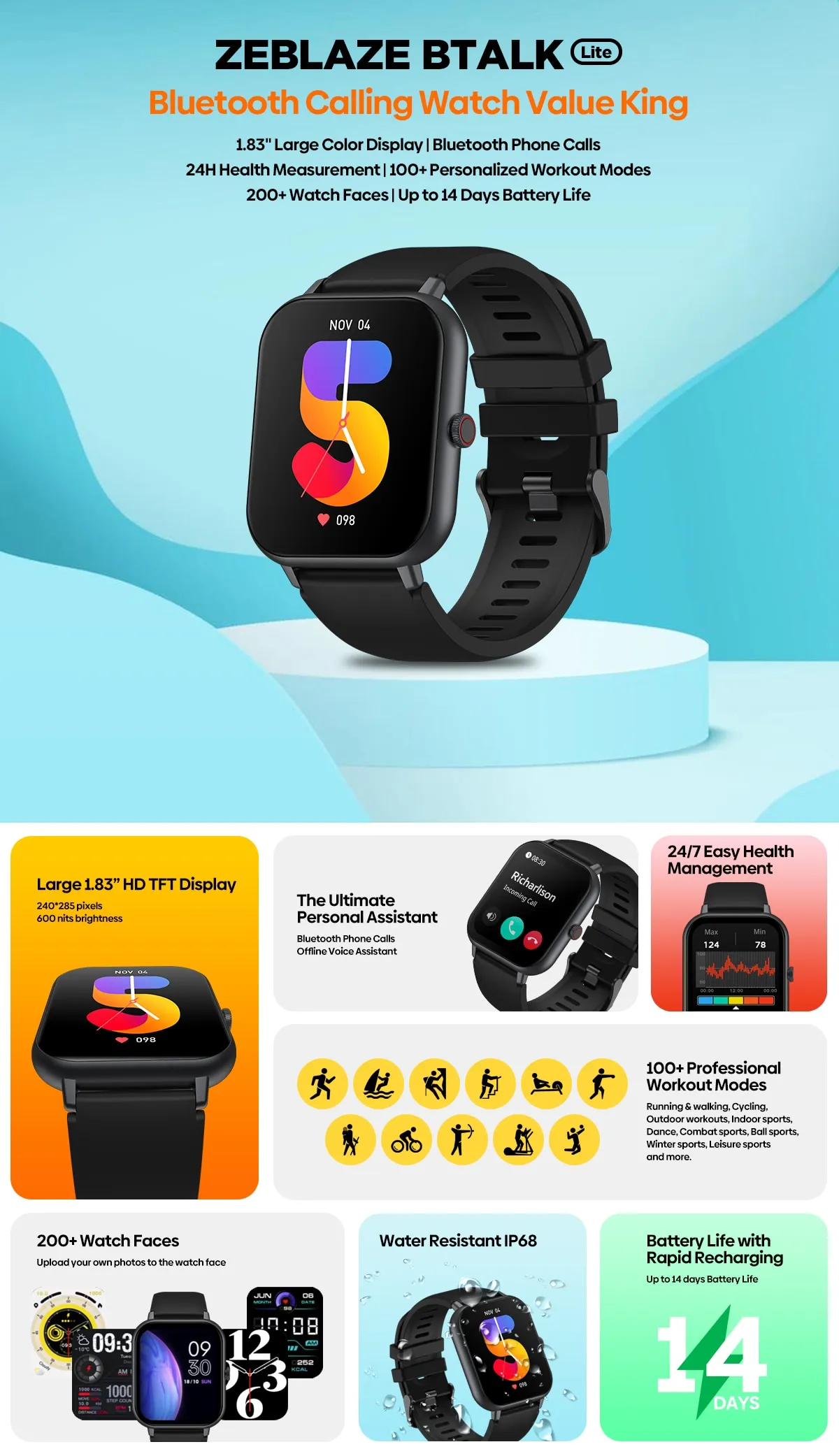 Zeblaze Btalk Lite Voice Calling Smart Watch Health Sport Monitoring Smart Notifications Voice Assistant Smartwatch Men Zeblaze Btalk Lite Voice Calling Smart Watch Health Sport Monitoring Smart Notifications Voice Assistant Smartwatch Men