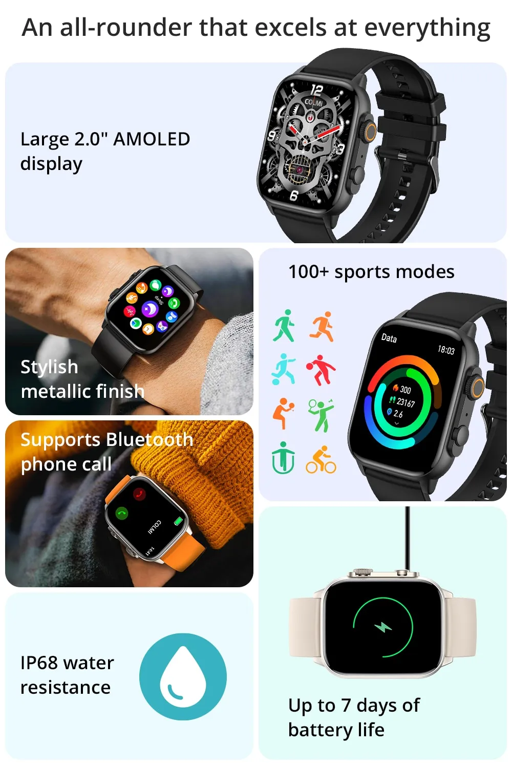 COLMI C81 2.0 Inch AMOLED Smartwatch Support AOD 100 Sports Modes IP68 Waterproof Smart Watch Men Women PK Ultra Series 8 COLMI C81 2.0 Inch AMOLED Smartwatch Support AOD 100 Sports Modes IP68 Waterproof Smart Watch Men Women PK Ultra Series 8