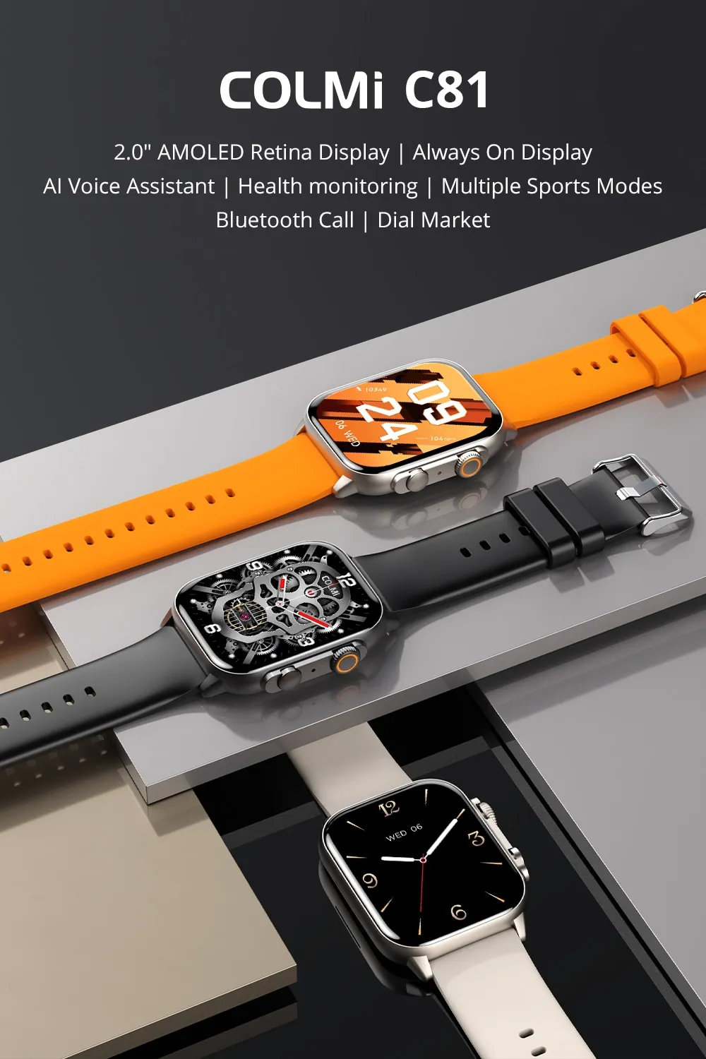 COLMI C81 2.0 Inch AMOLED Smartwatch Support AOD 100 Sports Modes IP68 Waterproof Smart Watch Men Women PK Ultra Series 8 COLMI C81 2.0 Inch AMOLED Smartwatch Support AOD 100 Sports Modes IP68 Waterproof Smart Watch Men Women PK Ultra Series 8