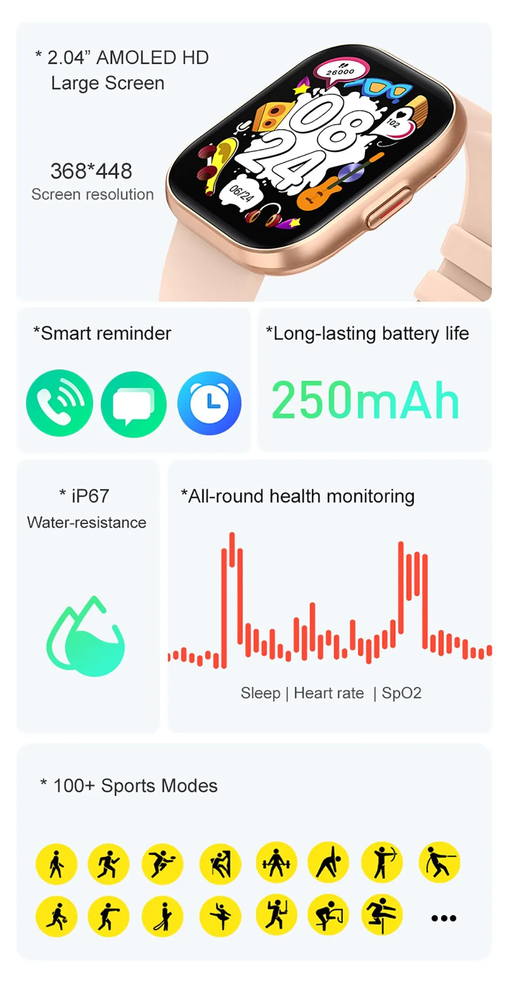 COLMI P68 Smartwatch 2.04'' AMOLED Screen 100 Sports Modes 7 Day Battery Life Support Always On Display Smart Watch Men Women COLMI P68 Smartwatch 2.04'' AMOLED Screen 100 Sports Modes 7 Day Battery Life Support Always On Display Smart Watch Men Women