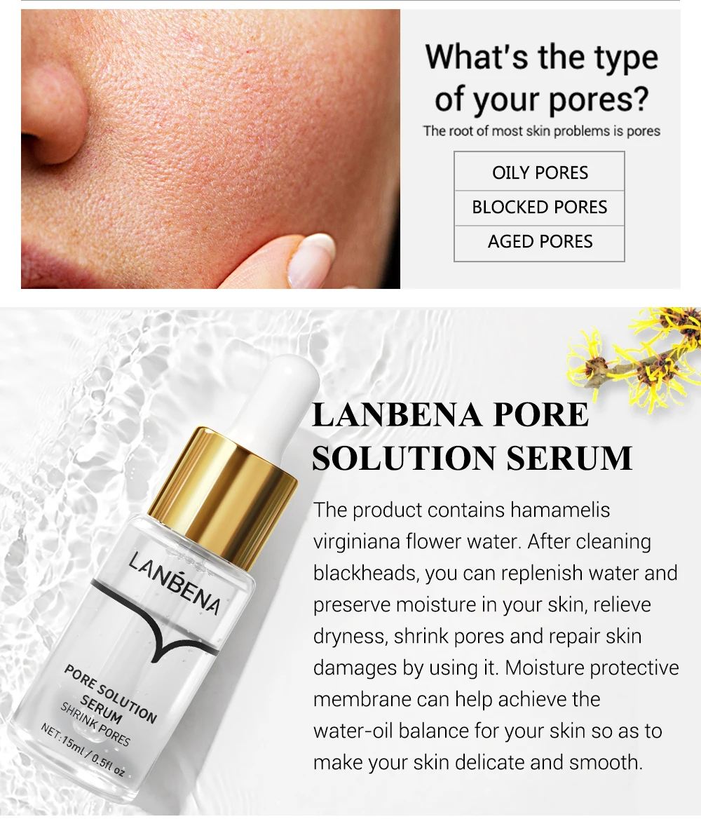LANBENA Pore Solution Serum Shrink Pores Acne Treatment Remover Nose Blackhead Skin Firming Moisturizing Face Serum Skin Care LANBENA Pore Solution Serum Shrink Pores Acne Treatment Remover Nose Blackhead Skin Firming Moisturizing Face Serum Skin Care