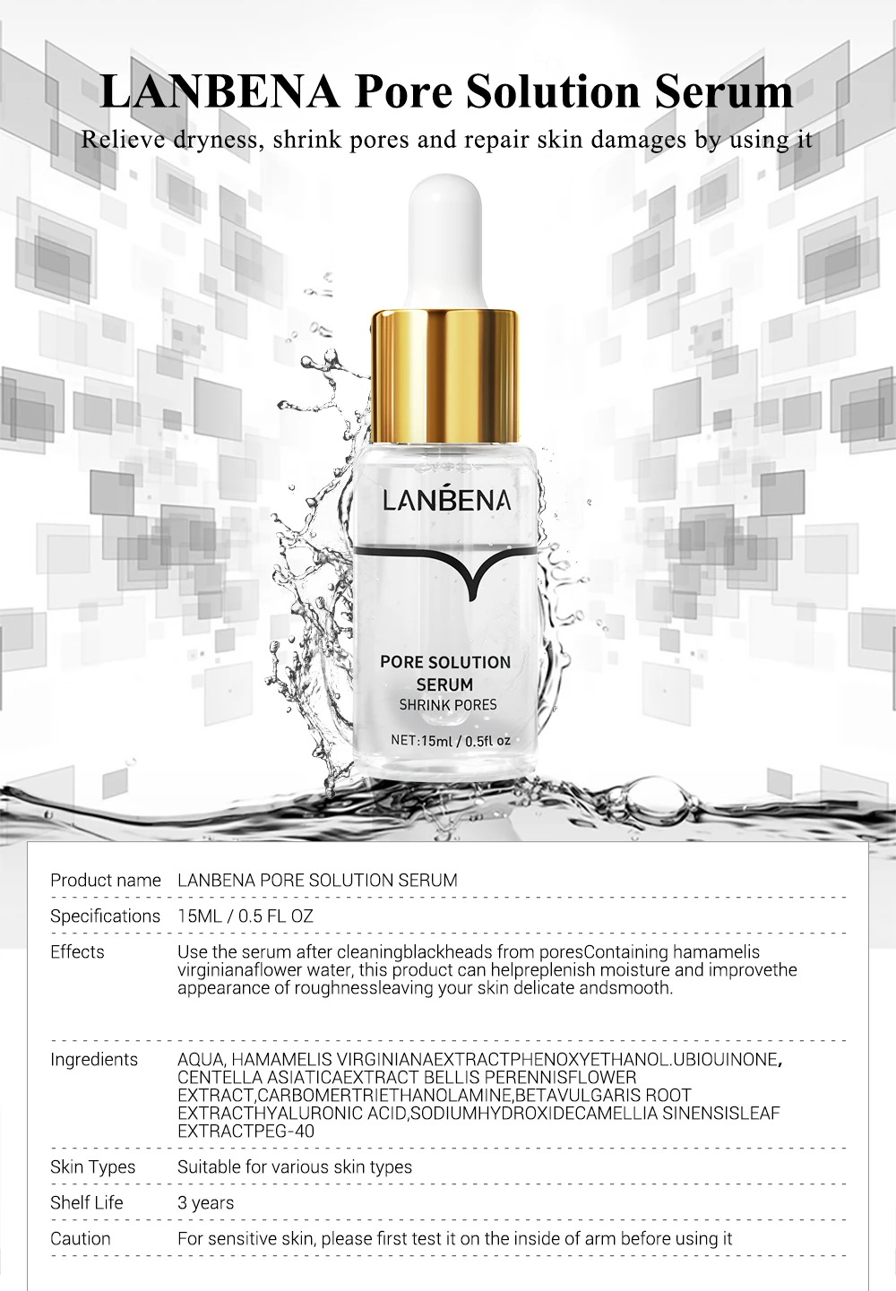 LANBENA Pore Solution Serum Shrink Pores Acne Treatment Remover Nose Blackhead Skin Firming Moisturizing Face Serum Skin Care LANBENA Pore Solution Serum Shrink Pores Acne Treatment Remover Nose Blackhead Skin Firming Moisturizing Face Serum Skin Care