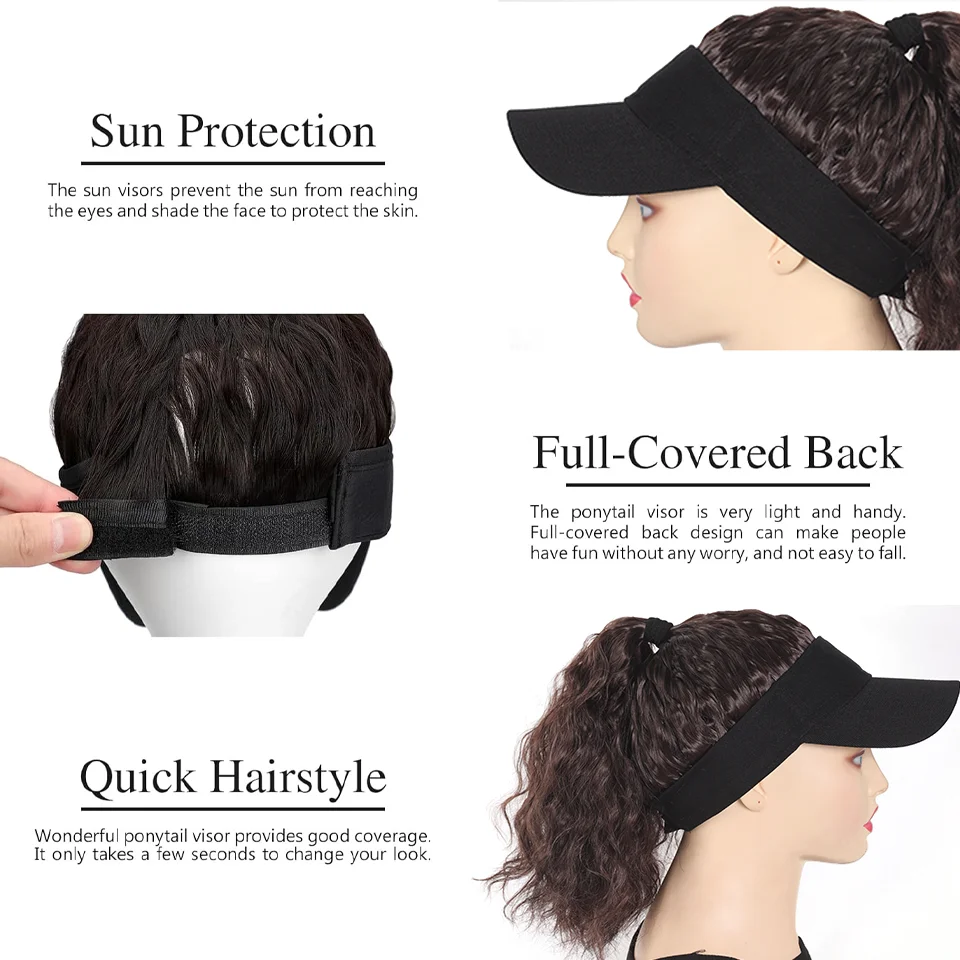 Ponytail Wig Baseball Cap with Hair Synthetic Long Wavy Hair for Women Daily Party Use