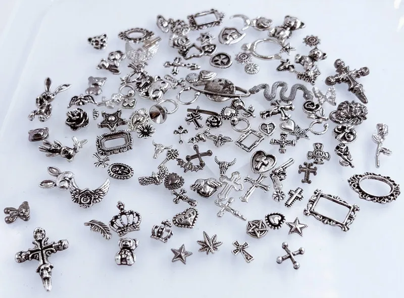50pcs/Pack Japan Korea Metal Nail Art Parts Charms Vintage Mixed Design Cross Heart Flower Chain Loop 3D DIY Alloy Accessories 50pcs/Pack Japan Korea Metal Nail Art Parts Charms Vintage Mixed Design Cross Heart Flower Chain Loop 3D DIY Alloy Accessories