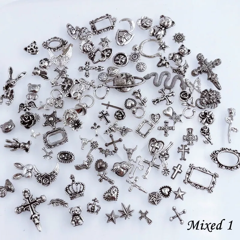 50pcs/Pack Japan Korea Metal Nail Art Parts Charms Vintage Mixed Design Cross Heart Flower Chain Loop 3D DIY Alloy Accessories 50pcs/Pack Japan Korea Metal Nail Art Parts Charms Vintage Mixed Design Cross Heart Flower Chain Loop 3D DIY Alloy Accessories