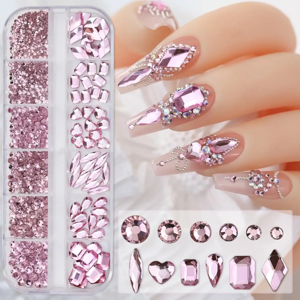 12Grids Pink Mixed Nail Rhinestones Luxury Nail Charms Glitter Crystal Jewelry Gems Nail Art Decoration Manicure Rhinestones R#Q 12Grids Pink Mixed Nail Rhinestones Luxury Nail Charms Glitter Crystal Jewelry Gems Nail Art Decoration Manicure Rhinestones R#Q