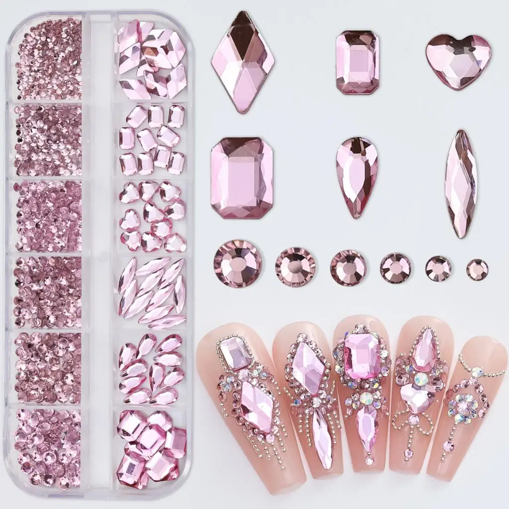 12Grids Pink Mixed Nail Rhinestones Luxury Nail Charms Glitter Crystal Jewelry Gems Nail Art Decoration Manicure Rhinestones R#Q 12Grids Pink Mixed Nail Rhinestones Luxury Nail Charms Glitter Crystal Jewelry Gems Nail Art Decoration Manicure Rhinestones R#Q