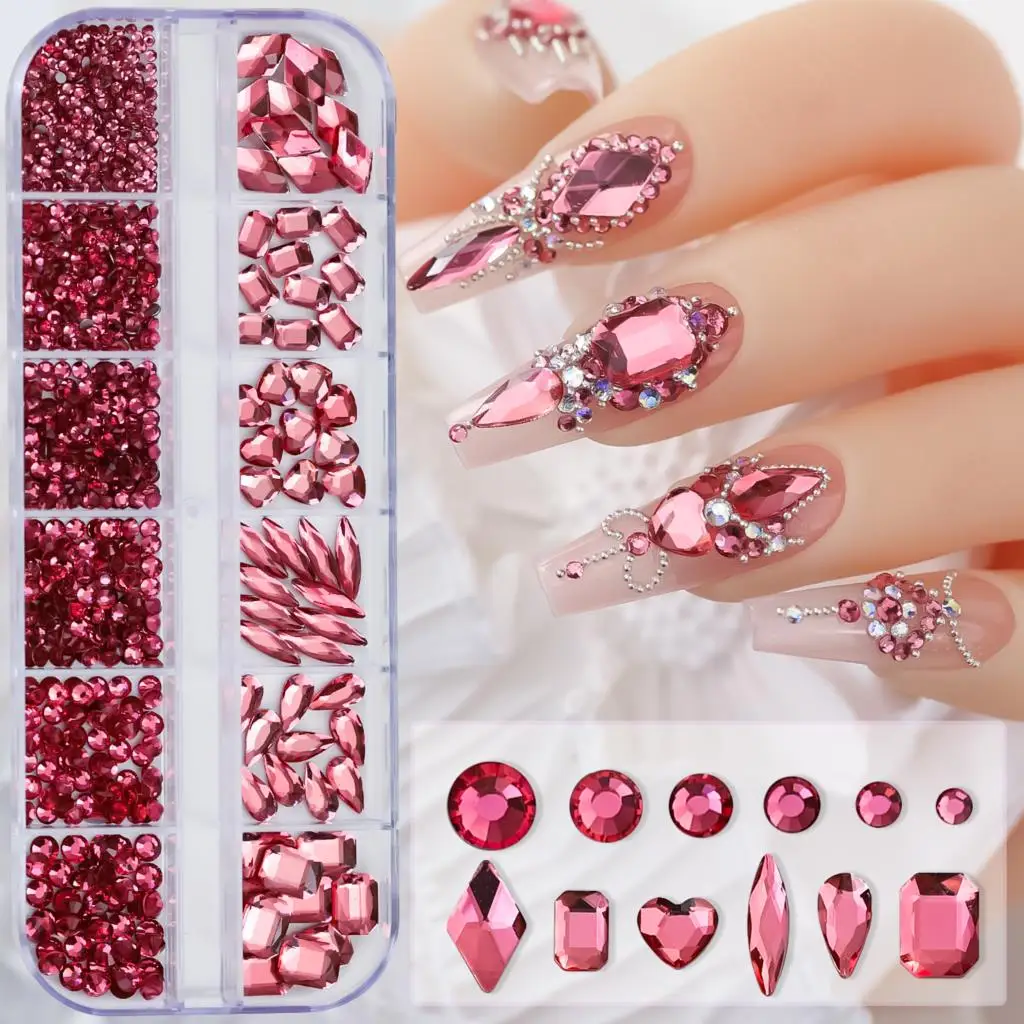 12Grids Pink Mixed Nail Rhinestones Luxury Nail Charms Glitter Crystal Jewelry Gems Nail Art Decoration Manicure Rhinestones R#Q 12Grids Pink Mixed Nail Rhinestones Luxury Nail Charms Glitter Crystal Jewelry Gems Nail Art Decoration Manicure Rhinestones R#Q