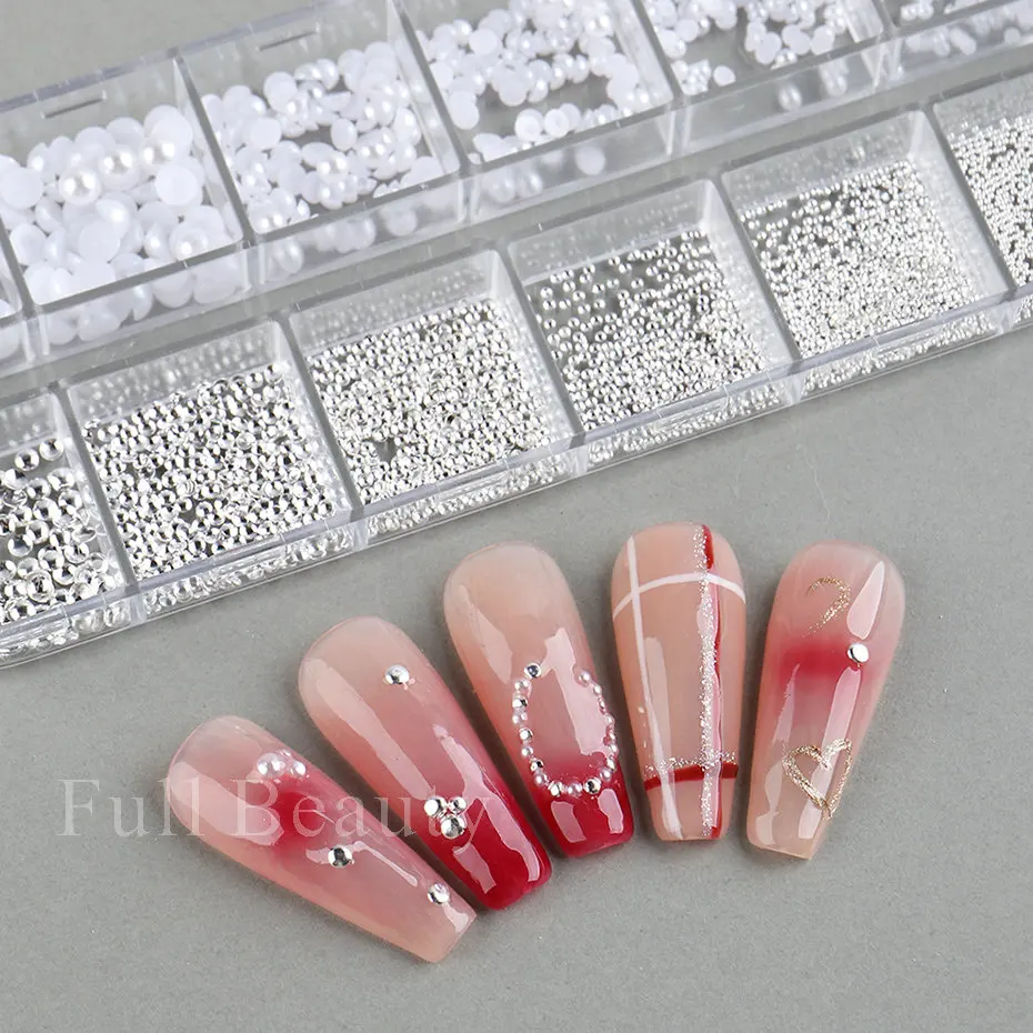 White Pearls For Nails Caviar Bead Nail Art Charms Decor Half Shape Design 3D Crystals Rhinestones Manicure Accessories LA2070 White Pearls For Nails Caviar Bead Nail Art Charms Decor Half Shape Design 3D Crystals Rhinestones Manicure Accessories LA2070