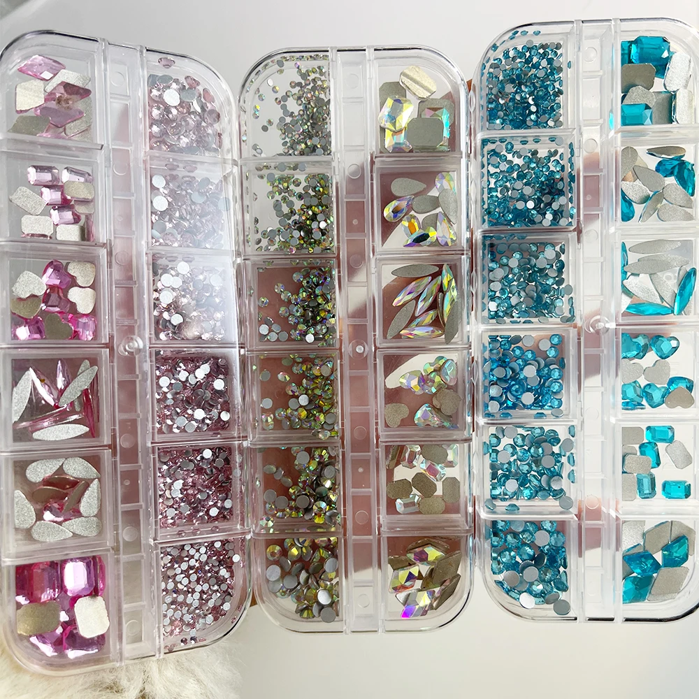 Hot Selling 12 Grids Nail Art Rhinestones Jewelry Set Multi-shapes Colorful Flatback Nail Charms Diamonds 3D Nails Accessories Hot Selling 12 Grids Nail Art Rhinestones Jewelry Set Multi-shapes Colorful Flatback Nail Charms Diamonds 3D Nails Accessories