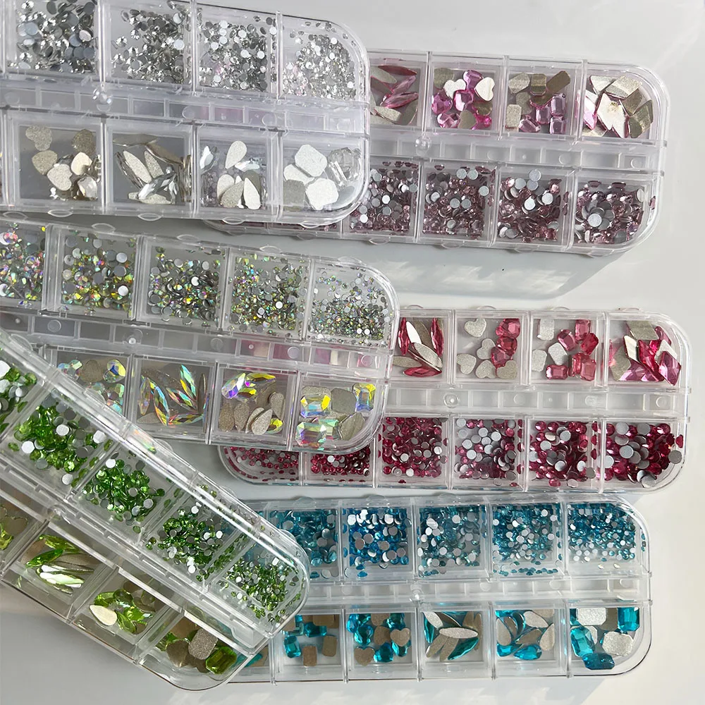 Hot Selling 12 Grids Nail Art Rhinestones Jewelry Set Multi-shapes Colorful Flatback Nail Charms Diamonds 3D Nails Accessories Hot Selling 12 Grids Nail Art Rhinestones Jewelry Set Multi-shapes Colorful Flatback Nail Charms Diamonds 3D Nails Accessories