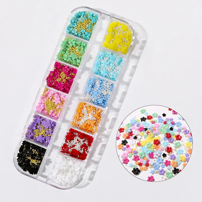 12 Colors 3D Flower Nail Charms with Silver/Gold Caviar Beads Nail Art Accessories for Women and Girls DIY Design 12 Colors 3D Flower Nail Charms with Silver/Gold Caviar Beads Nail Art Accessories for Women and Girls DIY Design