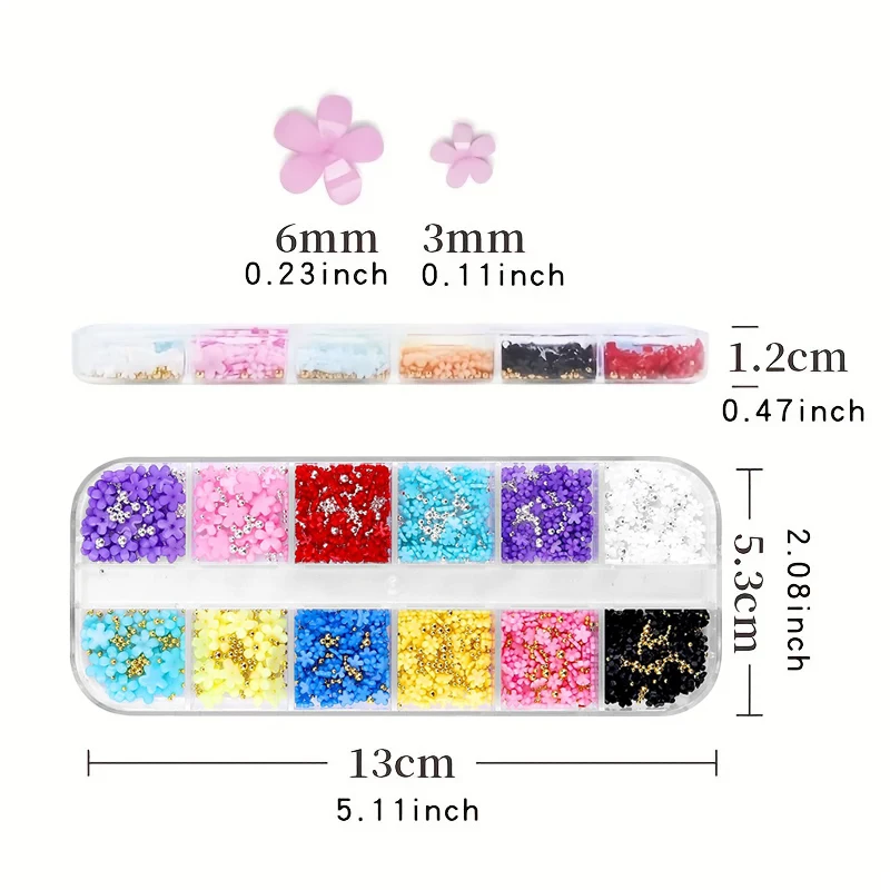 12 Colors 3D Flower Nail Charms with Silver/Gold Caviar Beads Nail Art Accessories for Women and Girls DIY Design 12 Colors 3D Flower Nail Charms with Silver/Gold Caviar Beads Nail Art Accessories for Women and Girls DIY Design
