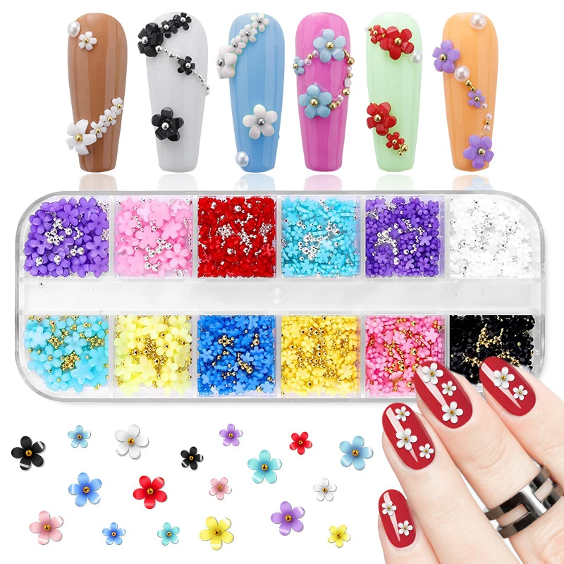 12 Colors 3D Flower Nail Charms with Silver/Gold Caviar Beads Nail Art Accessories for Women and Girls DIY Design 12 Colors 3D Flower Nail Charms with Silver/Gold Caviar Beads Nail Art Accessories for Women and Girls DIY Design