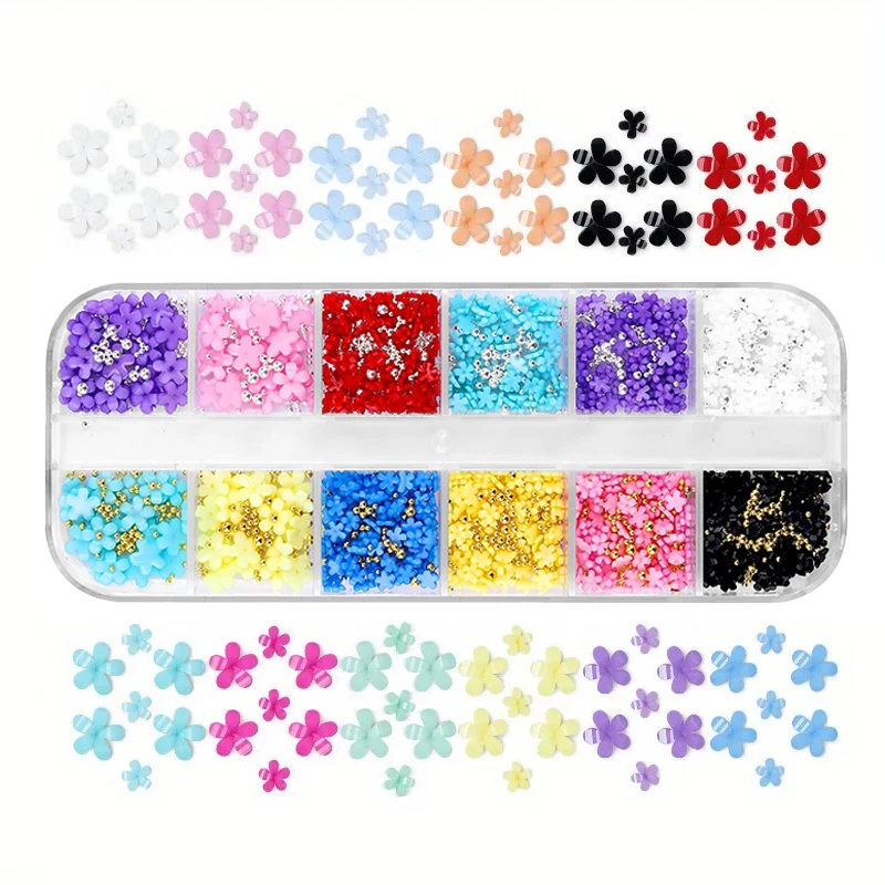 12 Colors 3D Flower Nail Charms with Silver/Gold Caviar Beads Nail Art Accessories for Women and Girls DIY Design 12 Colors 3D Flower Nail Charms with Silver/Gold Caviar Beads Nail Art Accessories for Women and Girls DIY Design