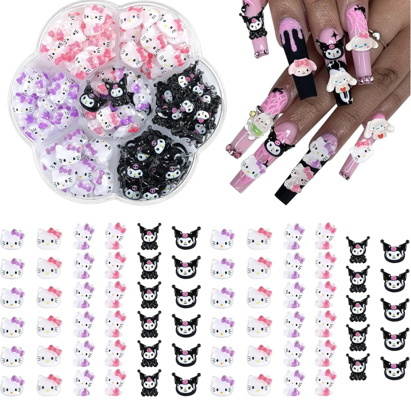 70/50Pcs Anime Sanrioed Nail Tips Charms Kawaii Kuromi Hello Kitty Cinnamoroll Manicure Nail Art Rhinestone Decor Y2K 70/50Pcs Anime Sanrioed Nail Tips Charms Kawaii Kuromi Hello Kitty Cinnamoroll Manicure Nail Art Rhinestone Decor Y2K