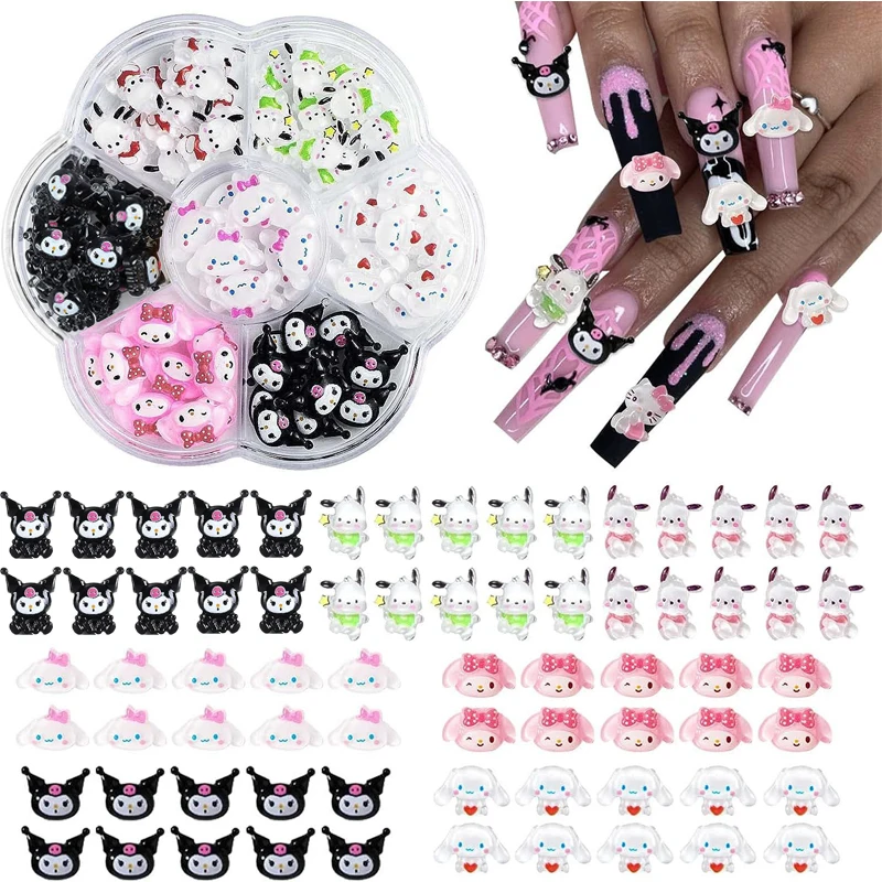 70/50Pcs Anime Sanrioed Nail Tips Charms Kawaii Kuromi Hello Kitty Cinnamoroll Manicure Nail Art Rhinestone Decor Y2K 70/50Pcs Anime Sanrioed Nail Tips Charms Kawaii Kuromi Hello Kitty Cinnamoroll Manicure Nail Art Rhinestone Decor Y2K