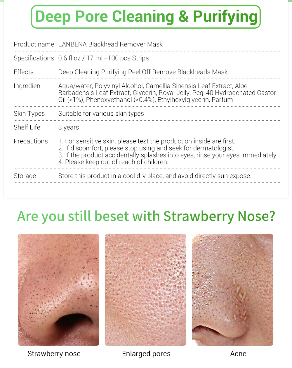 LANBENA Blackhead Remover Mask Serum Shrink Pores Acne Treatment Essence Deep Cleaning Purifying Smooth Skin Care Beauty 100pcs LANBENA Blackhead Remover Mask Serum Shrink Pores Acne Treatment Essence Deep Cleaning Purifying Smooth Skin Care Beauty 100pcs