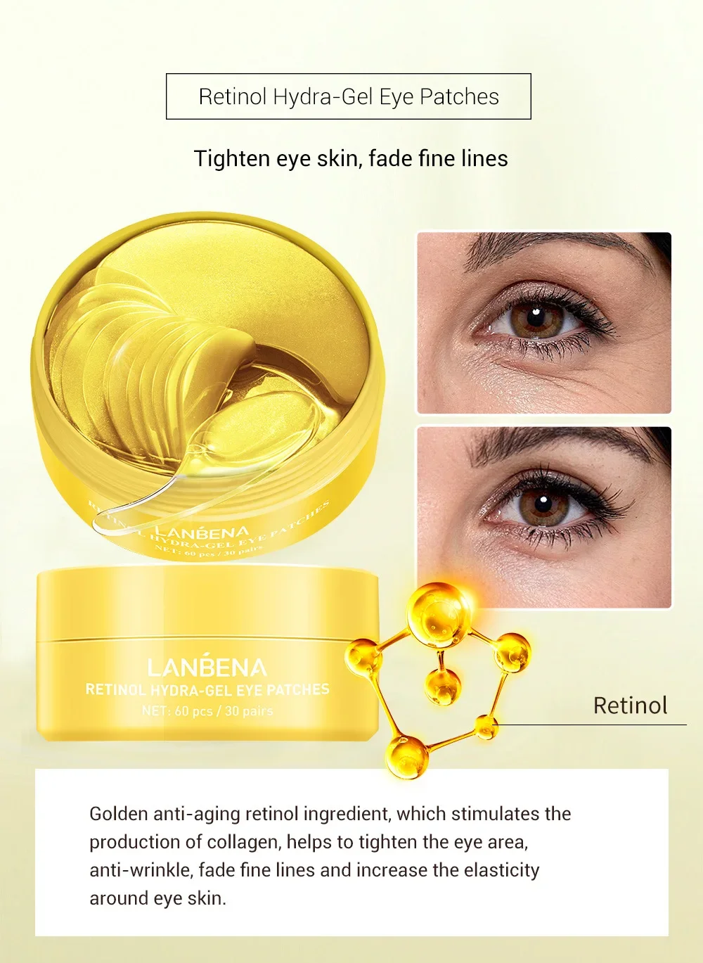 LANBENA Collagen Eye Patch Moisturizing Anti-aging Dark Circle Facial Mask Vitamin C Hyaluronic Retinol Eye Mask 60 Patches LANBENA Collagen Eye Patch Moisturizing Anti-aging Dark Circle Facial Mask Vitamin C Hyaluronic Retinol Eye Mask 60 Patches