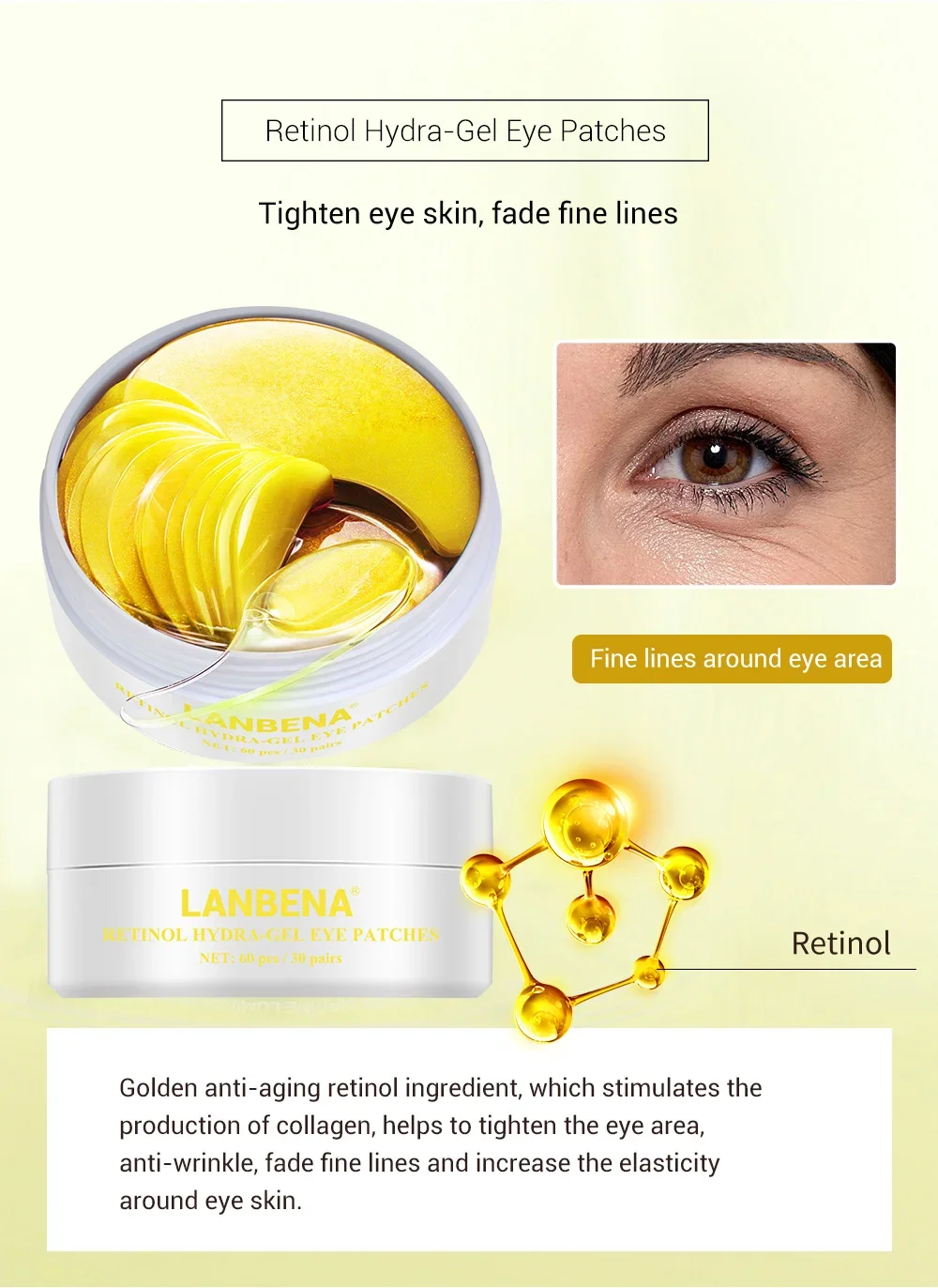 LANBENA Eye Mask Collagen Eye Patch Skin Care Anti Aging Moisturizing Hyaluronic Acid Gel Retinol Remove Dark Circles Eye Bag LANBENA Eye Mask Collagen Eye Patch Skin Care Anti Aging Moisturizing Hyaluronic Acid Gel Retinol Remove Dark Circles Eye Bag