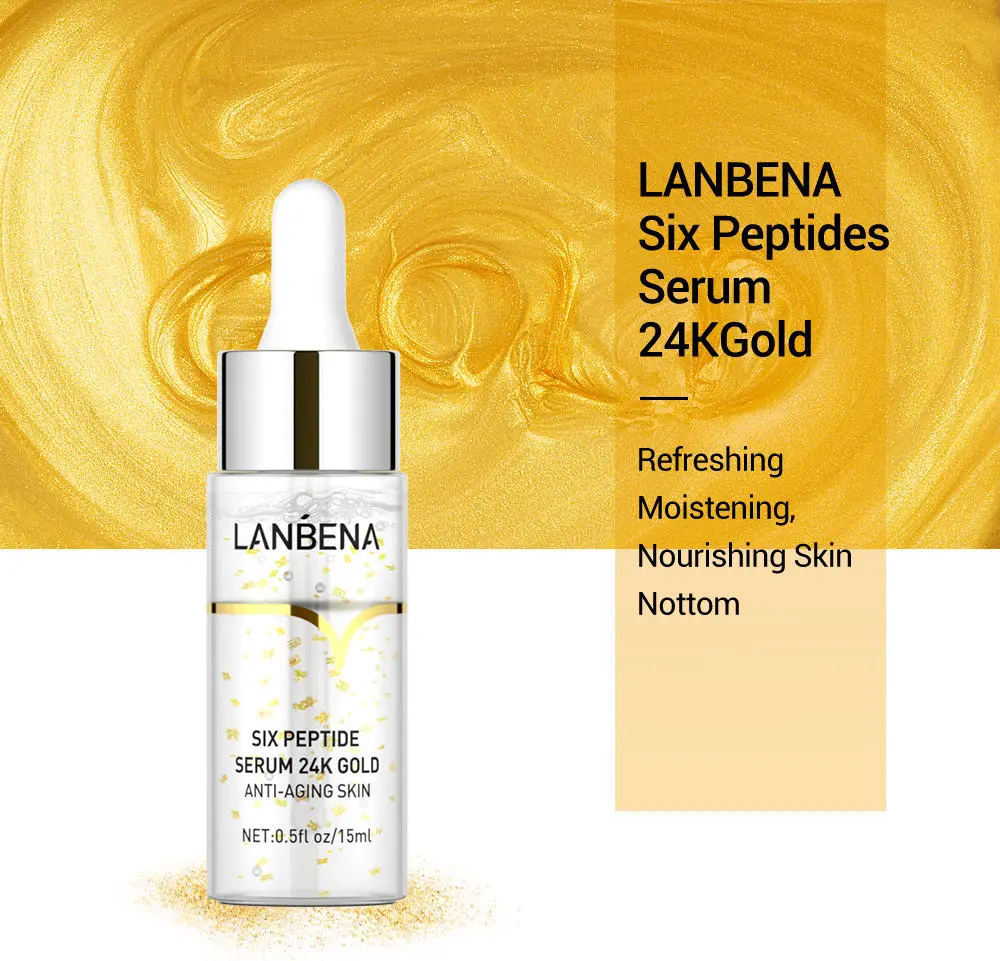 LANBENA 24K Gold Six Peptide Facial Serum Anti Aging Lifting Skin Moisturizing Face Essence 15ml Skin Care Dropshipping LANBENA 24K Gold Six Peptide Facial Serum Anti Aging Lifting Skin Moisturizing Face Essence 15ml Skin Care Dropshipping