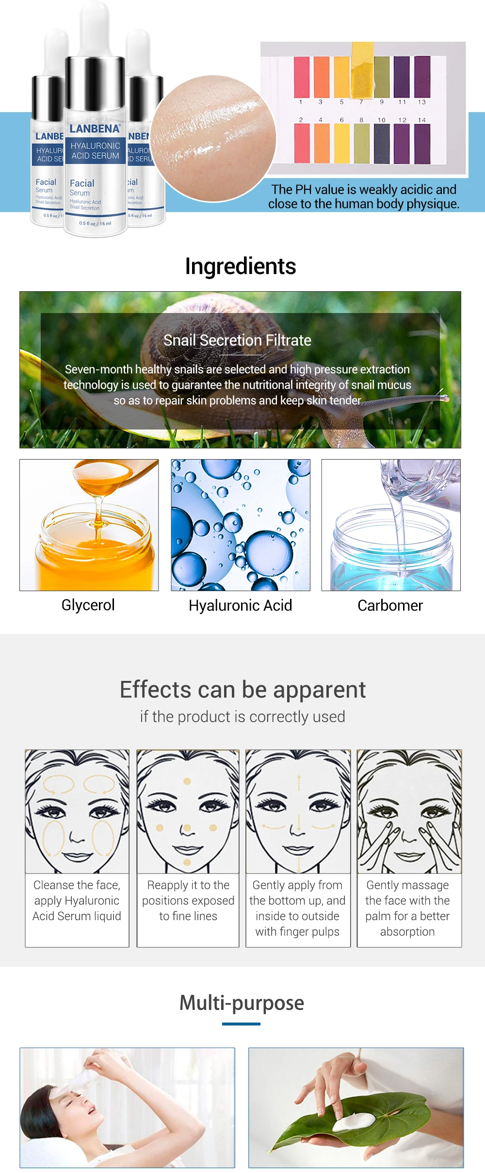 LANBENA Hyaluronic Acid Serum Snail Essence Face Cream Moisturizing Acne Treatment Repair Whitening Anti-Aning Winkles10PCS LANBENA Hyaluronic Acid Serum Snail Essence Face Cream Moisturizing Acne Treatment Repair Whitening Anti-Aning Winkles10PCS