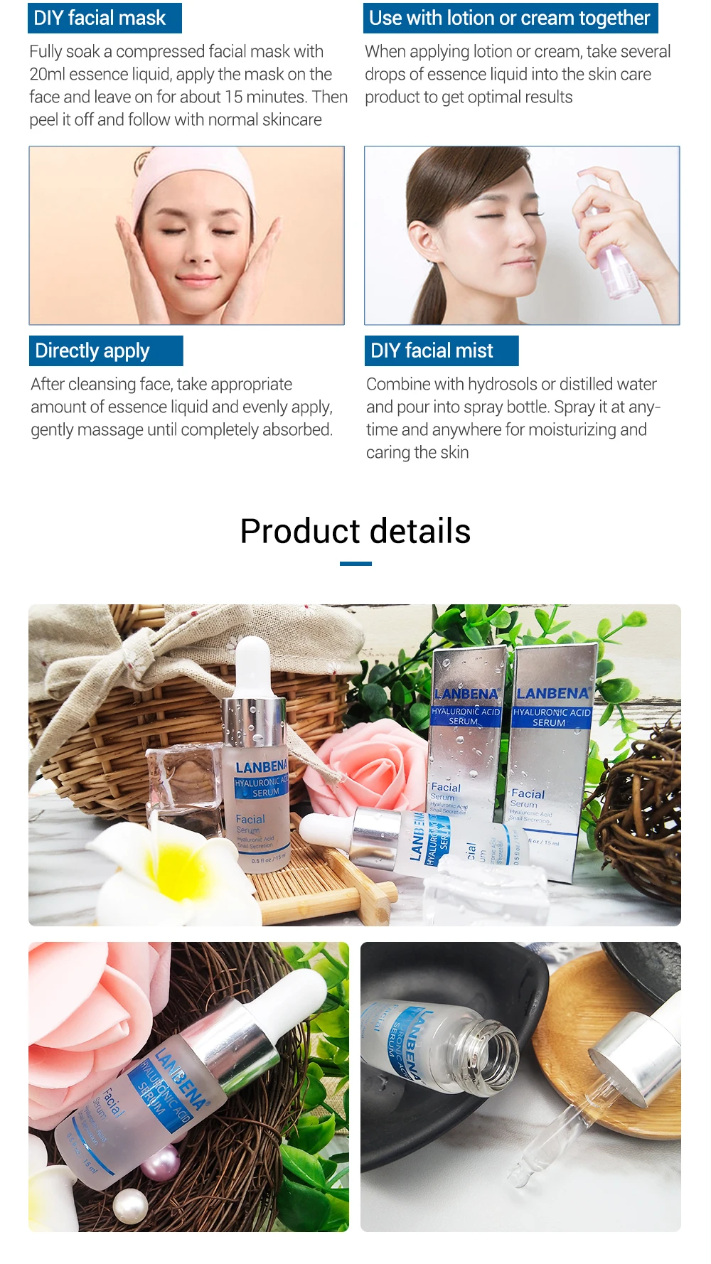 LANBENA Hyaluronic Acid Serum Snail Essence Face Cream Moisturizing Acne Treatment Repair Whitening Anti-Aning Winkles10PCS LANBENA Hyaluronic Acid Serum Snail Essence Face Cream Moisturizing Acne Treatment Repair Whitening Anti-Aning Winkles10PCS