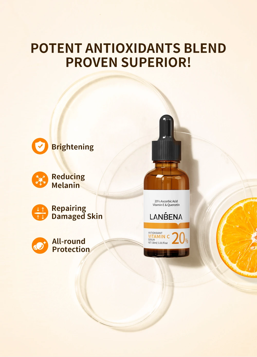 LANBENA Antioxidant Vitamin C Quercetin Ascorbic Acid Serum Reduces Dull Brightening Complexion Soothing Facial Care 15/30ml LANBENA Antioxidant Vitamin C Quercetin Ascorbic Acid Serum Reduces Dull Brightening Complexion Soothing Facial Care 15/30ml