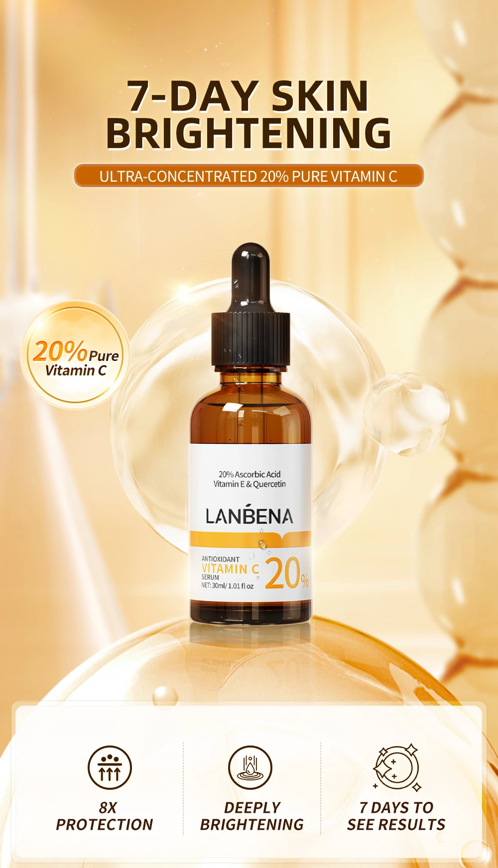 LANBENA Antioxidant Vitamin C Quercetin Ascorbic Acid Serum Reduces Dull Brightening Complexion Soothing Facial Care 15/30ml LANBENA Antioxidant Vitamin C Quercetin Ascorbic Acid Serum Reduces Dull Brightening Complexion Soothing Facial Care 15/30ml