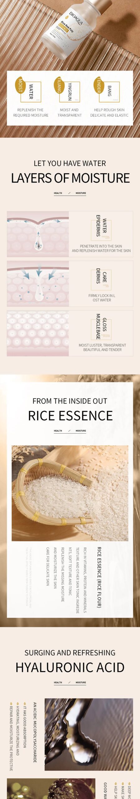 BIOAQUA Rice Face Essence Moisturizing refreshing Hyaluronic Acid facial Serum oil control Shrink Pores Repairs SkinCare product BIOAQUA Rice Face Essence Moisturizing refreshing Hyaluronic Acid facial Serum oil control Shrink Pores Repairs SkinCare product