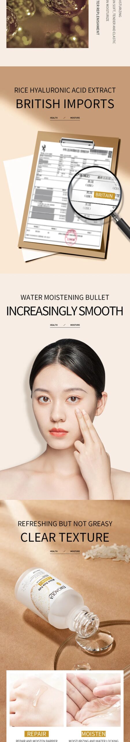 BIOAQUA Rice Face Essence Moisturizing refreshing Hyaluronic Acid facial Serum oil control Shrink Pores Repairs SkinCare product BIOAQUA Rice Face Essence Moisturizing refreshing Hyaluronic Acid facial Serum oil control Shrink Pores Repairs SkinCare product