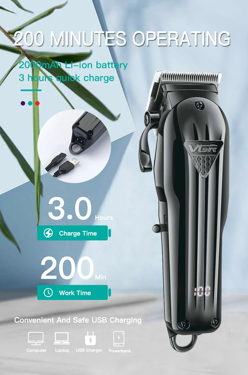 VGR Hair Clipper Professional Hair Cutting Machine Hair Trimmer Adjustable Cordless Rechargeable V 282 VGR Hair Clipper Professional Hair Cutting Machine Hair Trimmer Adjustable Cordless Rechargeable V 282