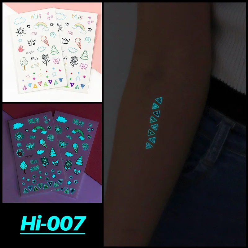 Blue Luminous Tattoo Sticker Deer Glowing Snake Waterproof Temporary Tatoo Camping Glow Fake Tatto Body Art Women Men Club Party