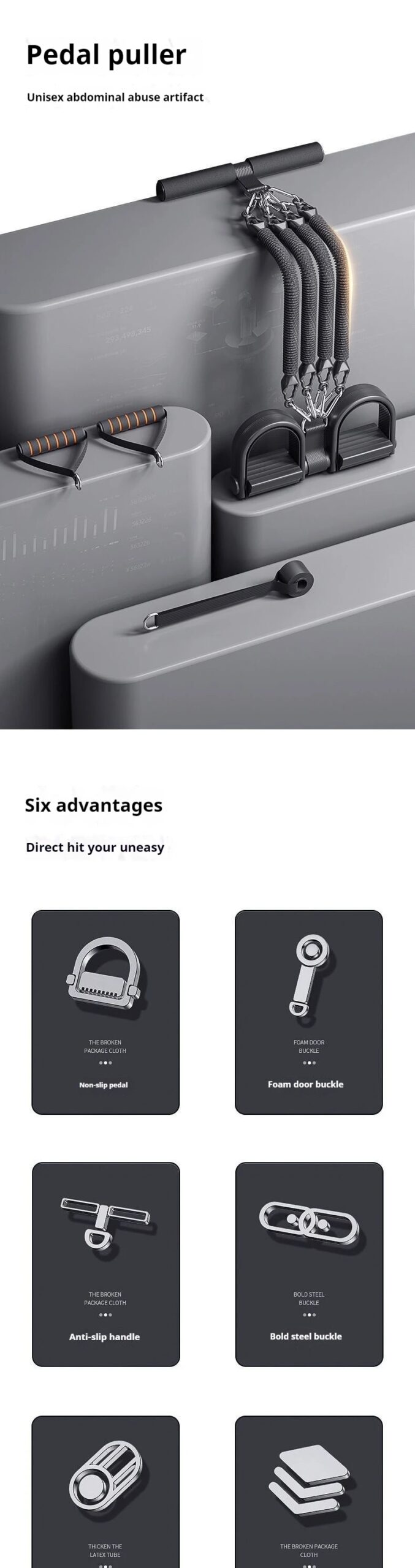 50-100lbs Foot Pedal Resistance Band Elastic Bands Multifunction Pull Rope Gym Tension Rope Set Home Abdominal Muscle Exerciser