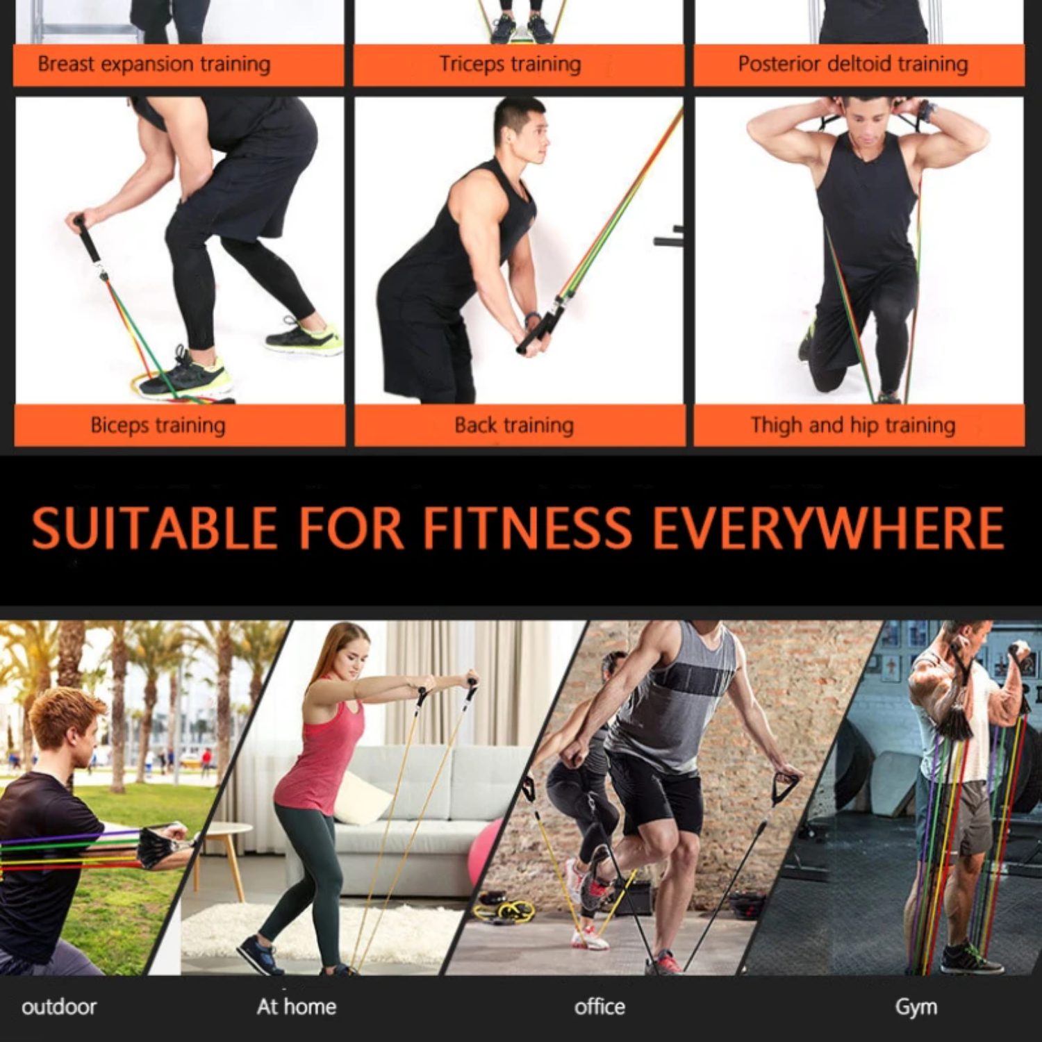 long-lasting resistance bands set - Ideal for yoga, Pilates, and all fitness routines. Set of 11 high-grade rubber loop tube ban