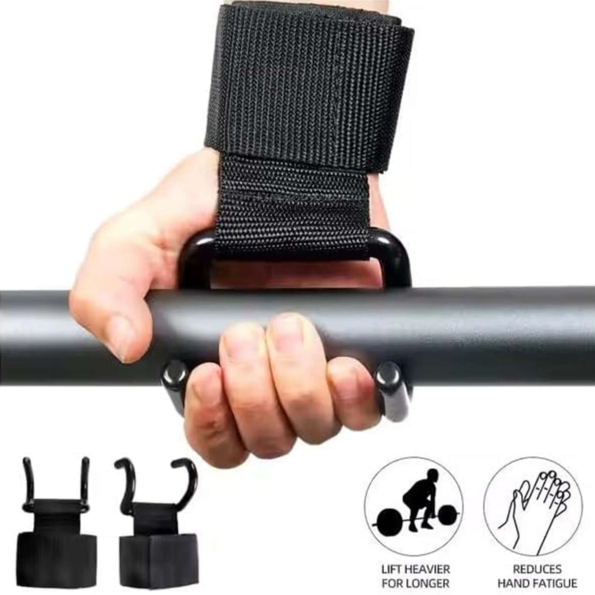 2-Pack of Stainless Steel Heavy-Duty Wrist Hooks with Soft Padded Handle - Perfect for Weightlifting, Pull-Ups and Strength Training Horizontal Bar Booster