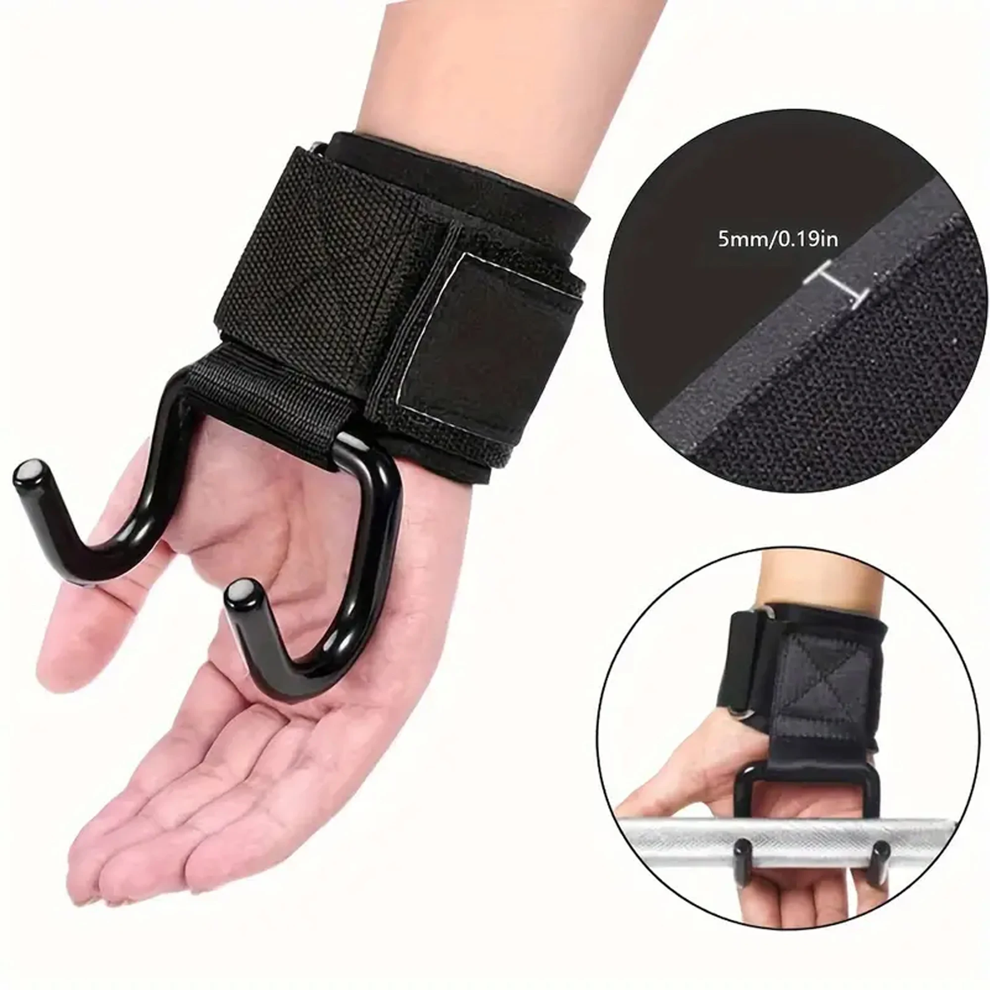 2-Pack of Stainless Steel Heavy-Duty Wrist Hooks with Soft Padded Handle - Perfect for Weightlifting, Pull-Ups and Strength Training Horizontal Bar Booster
