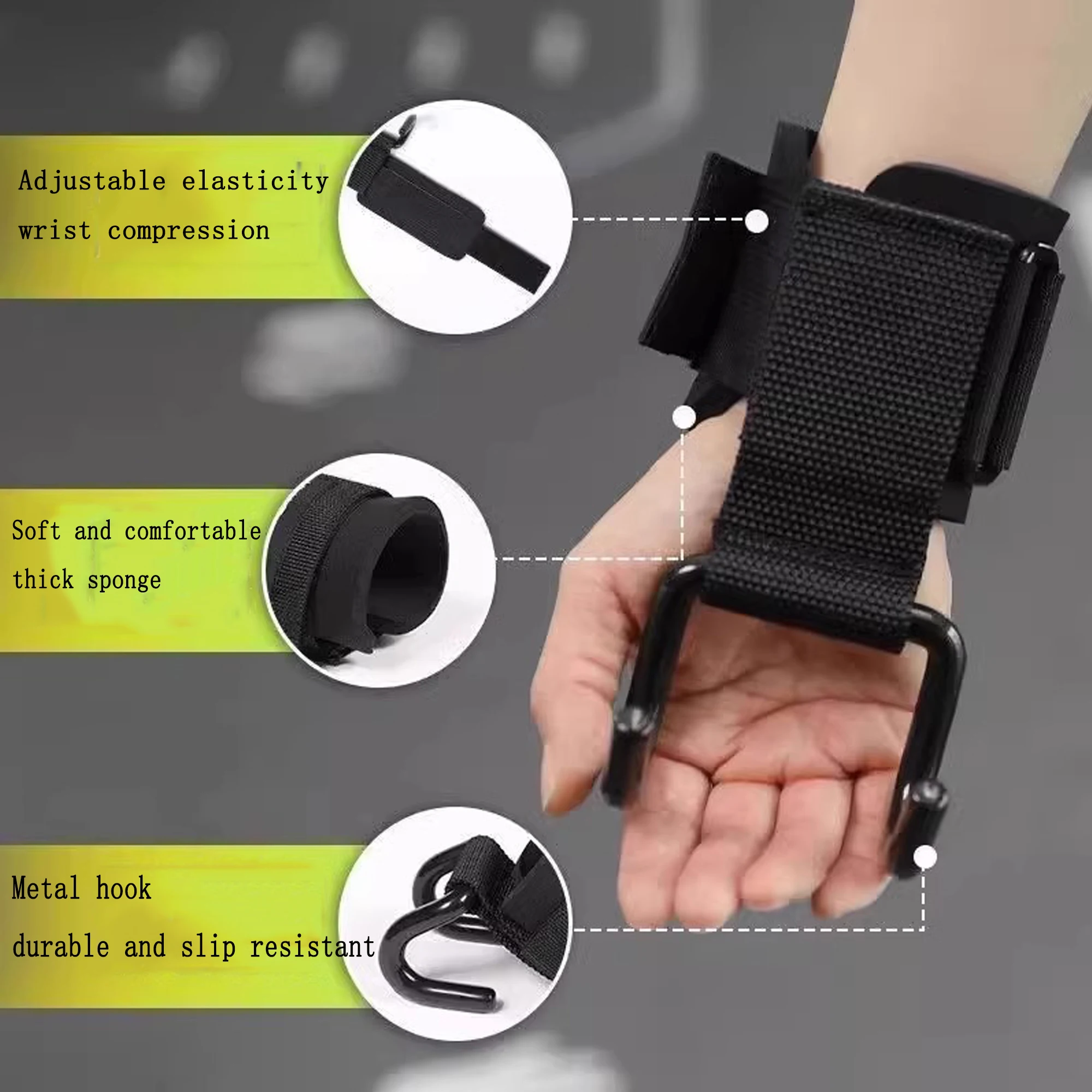 2-Pack of Stainless Steel Heavy-Duty Wrist Hooks with Soft Padded Handle - Perfect for Weightlifting, Pull-Ups and Strength Training Horizontal Bar Booster