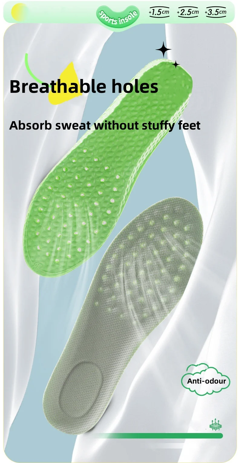 1Pair Air Cushion height increase insoles Breathable Sweat and Anti-Odour Insole Shock Absorbing Insole for Sports Shoes