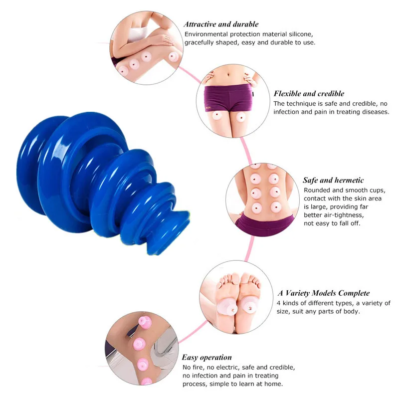 4Pcs Moisture Absorber Anti Cellulite Vacuum Cupping Cup Silicone Family Facial Body Massage Therapy Cupping Cup Set 4 Size