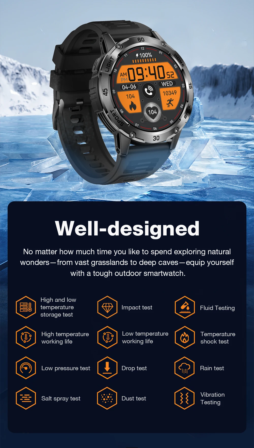 BlitzWolf BW-AT7 1.53inch Built-in Flashlight bluetooth Call Heart Rate Blood Monitor Sleep Monitoring Smart Watches for Men
