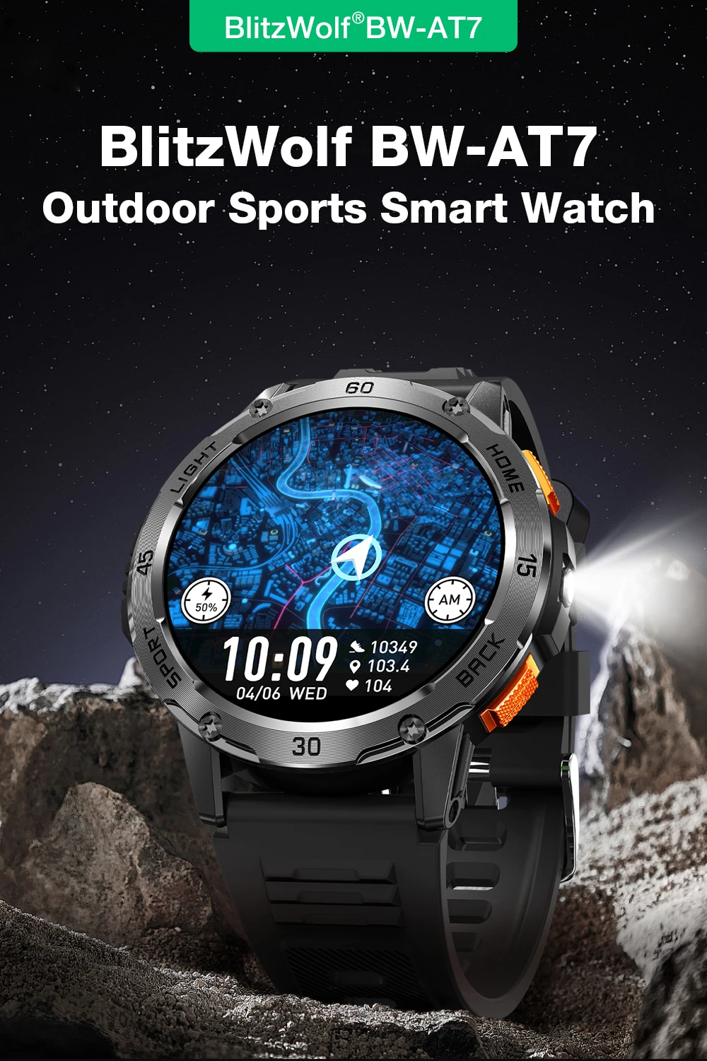 BlitzWolf BW-AT7 1.53inch Built-in Flashlight bluetooth Call Heart Rate Blood Monitor Sleep Monitoring Smart Watches for Men BlitzWolf BW-AT7 1.53inch Built-in Flashlight bluetooth Call Heart Rate Blood Monitor Sleep Monitoring Smart Watches for Men