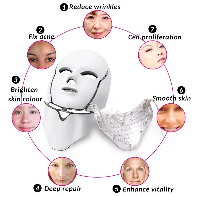 Led Face and Neck Mask Beauty Electric Face Mask for Woman Man 7 Colors Light LED Mask Facial Skin Care Repair Skin Whitening Led Face and Neck Mask Beauty Electric Face Mask for Woman Man 7 Colors Light LED Mask Facial Skin Care Repair Skin Whitening