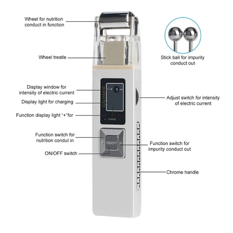 Wireless Galvanic Microcurrent Skin Firming Machine Face Skin Cleaner Skin Tightening Tools Facial Lifting Device Massage Roller